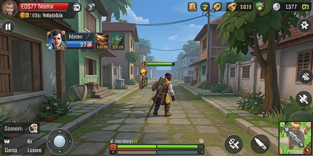 Tampilan gameplay seru di EOS77 dengan interaksi karakter yang menarik.