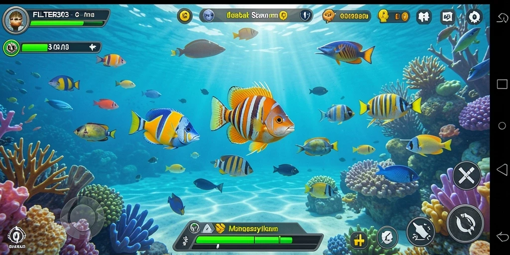 Screenshot gameplay FILTER303 menampilkan aksi menembak ikan yang seru.