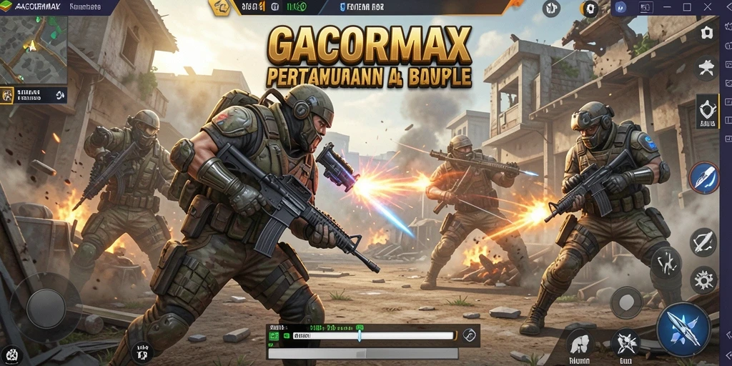 Screenshot gameplay GACORMAX menampilkan aksi seru di medan perang Battle Royale.
