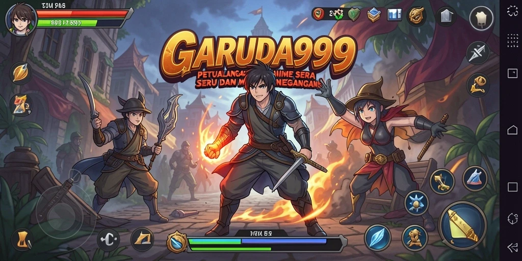 Screenshot GARUDA999 menampilkan aksi seru karakter Anime dalam pertempuran.