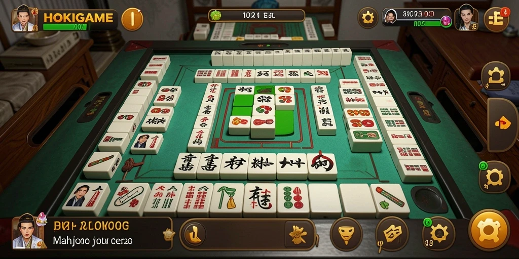 Tampilan gameplay seru HOKIGAME dengan ubin Mahjong.