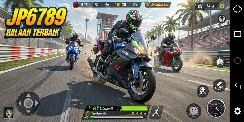 Screenshot gameplay JP6789 menampilkan balapan motor yang seru dan menantang.