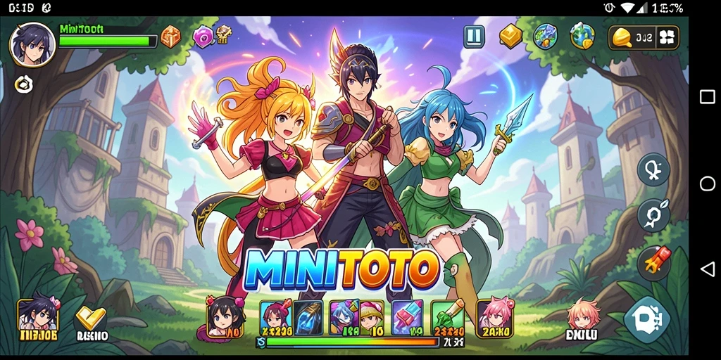 Screenshot gameplay MINITOTO yang menampilkan karakter anime dalam pertempuran.