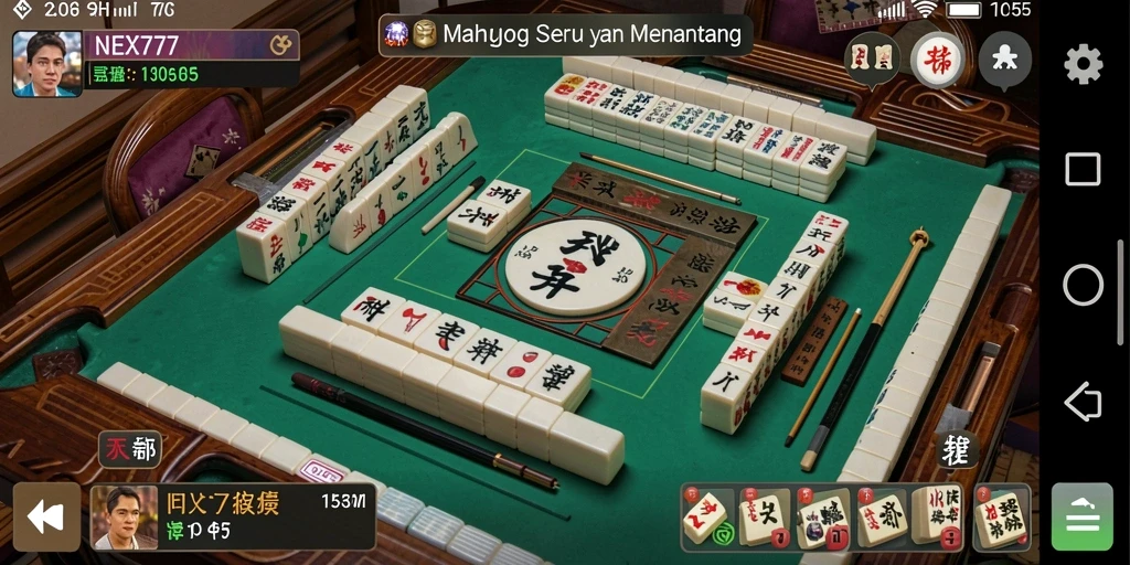 Tampilan gameplay NEX777 yang mendebarkan dan penuh strategi Mahjong.