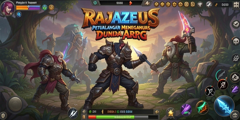 Tampilan gameplay seru yang menampilkan pertarungan karakter di dunia RAJAZEUS.