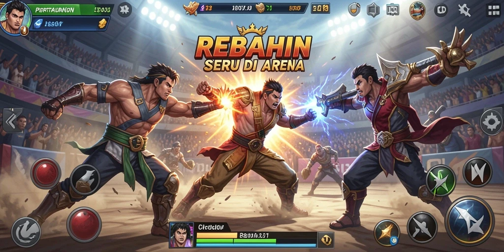 Screenshot gameplay seru dari pertarungan di REBAHIN.