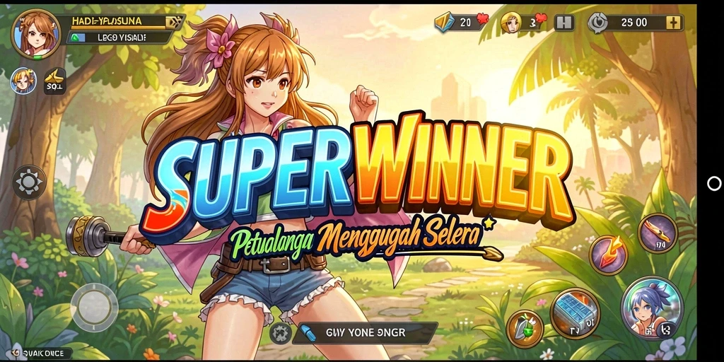 Tangkapan layar gameplay SUPERWINNER yang menampilkan karakter anime dalam aksi.