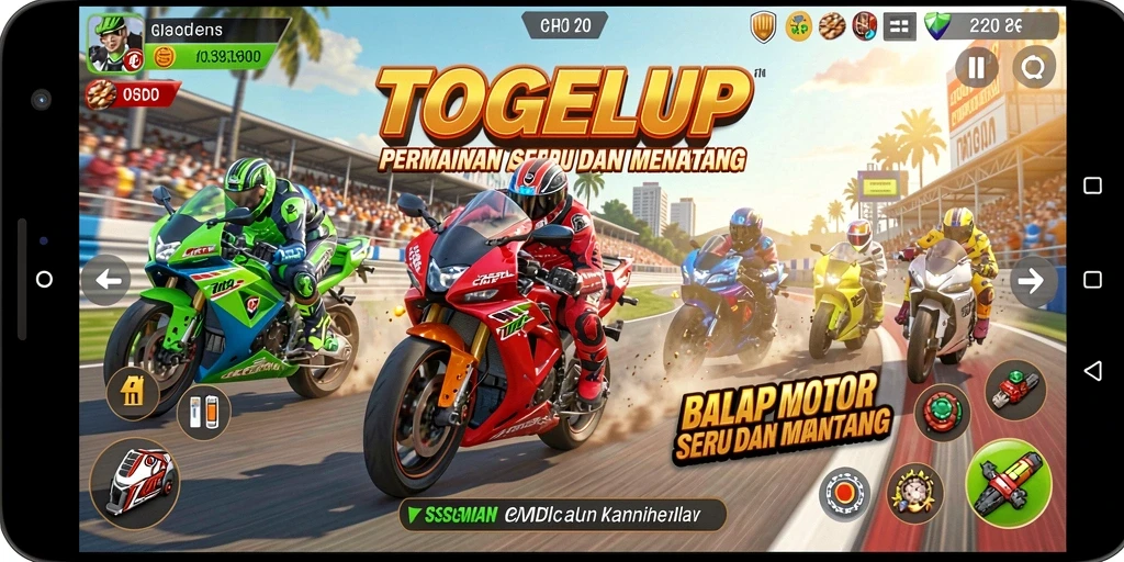 Tampilan gameplay balap motor yang seru dan penuh aksi.